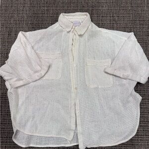 Beach Boardwalk Cream Textured Button Down Shirt